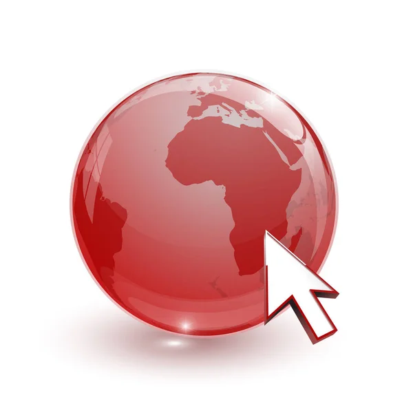 Glass Globe Earth Map Red Cursor White Background — Stock Photo, Image