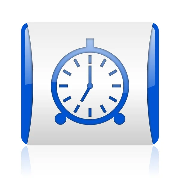 Despertador Azul Quadrado Web Ícone Brilhante — Fotografia de Stock