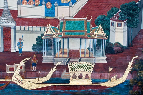 Thai Mural Painting Wall Wat Phra Kaew Bangkok Tailandia Historia —  Fotos de Stock