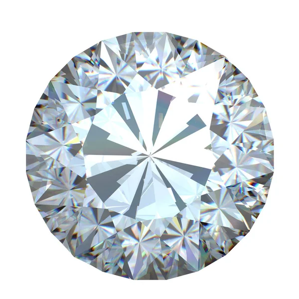 Ronde Briljant Geslepen Diamant Perspectief Geïsoleerd Witte Achtergrond — Stockfoto