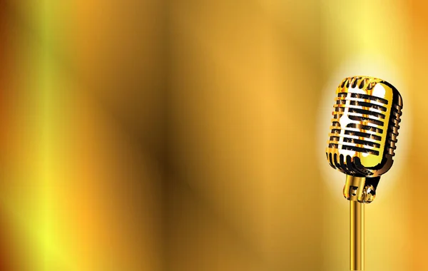 A gold stage microphone set on a golden background
