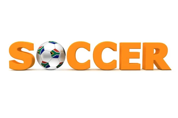 Oranžové Slovo Fotbal Fotbalem Fotbalovým Míčkem Nahrazení Dopisu Jihoafrický Praporek — Stock fotografie