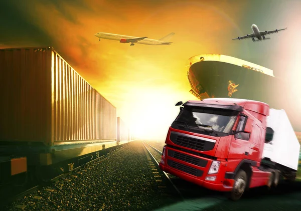 truck plane trains and ship in transportation industrial logistic business