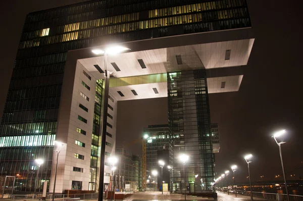 Arquitectura Moderna Por Noche Zona Rheinauhafen Colonia Alemania — Foto de Stock