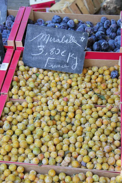Ciruelas Verdes Azules Mercado Francés —  Fotos de Stock