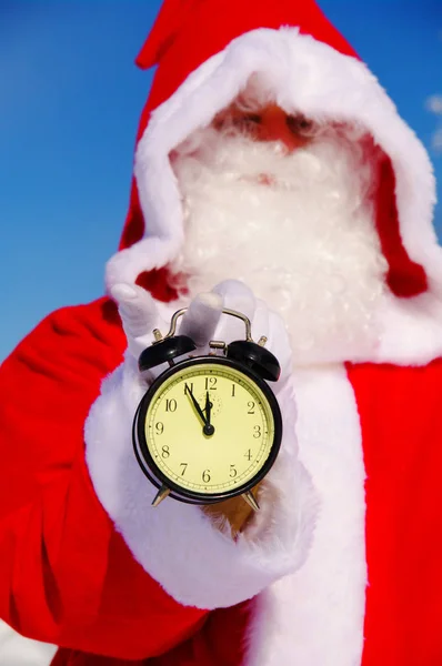 Дід Мороз Батько Різдва Тримає Годинник — стокове фото