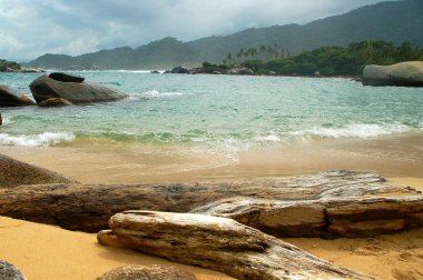 Beautiful beach in tayrona national park clipart