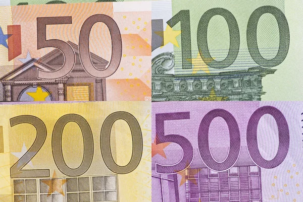 Euro Bill Banknot Makro Detay Yakın Çekim 100 200 500 — Stok fotoğraf