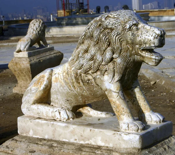 Una Estatua Sobre León Ciudadela Cairo Egipto — Foto de Stock