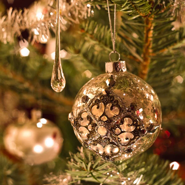 Christmas Tree Decoration Silver Glass Square Image Shallow Dof — Stock Photo, Image