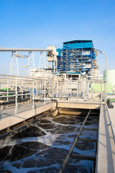 Water in the concrete pool waiting for treatment to make it clean in the waste water treatment processing