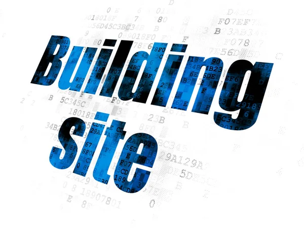 Концепция Построения Pixelated Blue Text Building Site Digital Background — стоковое фото