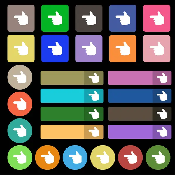 Señalando Signo Icono Mano Set Veintisiete Botones Planos Multicolores Ilustración —  Fotos de Stock