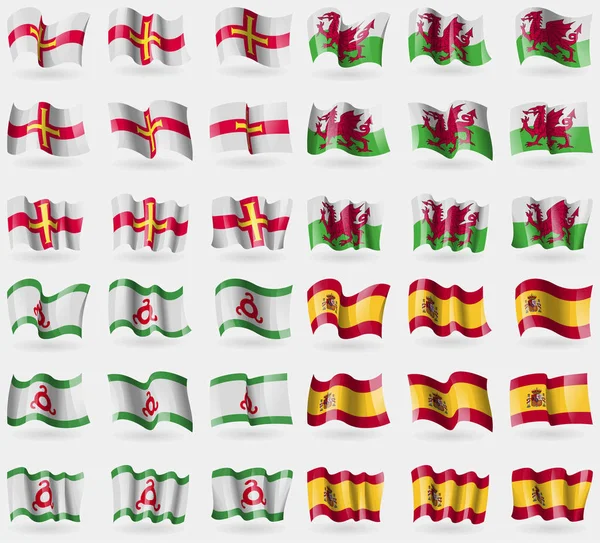 Guernsey Gales Ingushetia España Conjunto Banderas Los Países Del Mundo — Foto de Stock