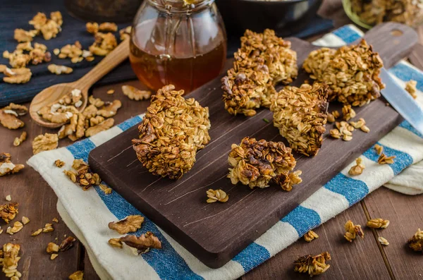 Granola Horno Con Nueces Miel Snack Dulce Delicioso Doméstico —  Fotos de Stock