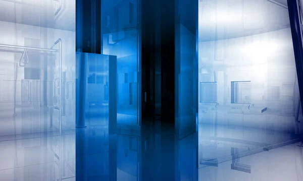 Edifício Interior Espaço Escritório Com Efeitos Luz Azul — Fotografia de Stock