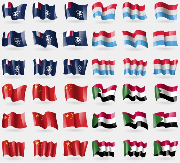 法国和南极 卢森堡 一套36面世界各国的国旗 — 图库照片