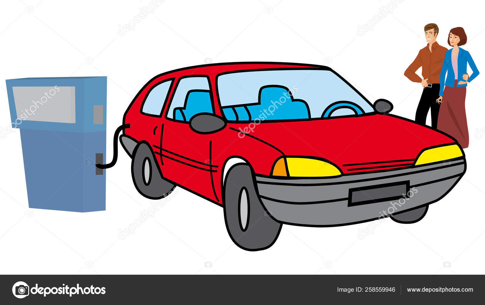 Couples Car Service Station Carrying Out Full One Gasoline Stock