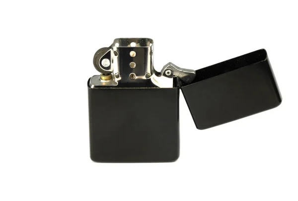 Encendedor Tipo Zippo Negro Sobre Fondo Blanco — Foto de Stock