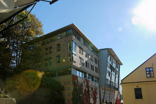 Moderno Edificio Oficinas Atravesado Por Una Llamarada Sol — Foto de Stock