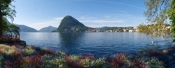 Lugano Švýcarsko Pohled Zálivu Botanické Zahrady Města — Stock fotografie