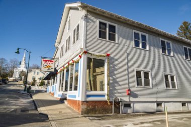 MYSTIC, CT - DECEMBER 17: Mystic Pizza in Connecticut, famous for the 1988 movie with Julia Roberts , located on the Mystic town, on December 17, 2017 in Mystic, CT USA clipart