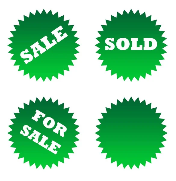 Τέσσερις Πράσινες Πωλήσεις Απομονωμένες Λευκό Φόντο — Φωτογραφία Αρχείου