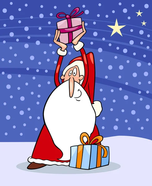 用圣诞礼物和礼物描绘滑稽圣诞老人或诺埃尔老爹的漫画 — 图库照片