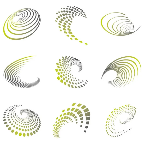 Set Nine Abstract Wave Icons Geometric Shapes Grey Green Shades — Stock Photo, Image