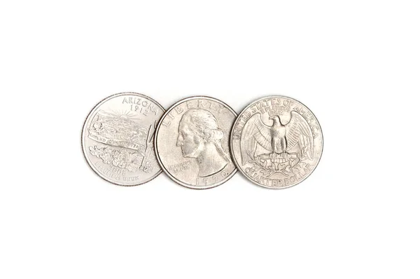 Νομίσματα Δολαρίου Λευκό Φόντο — Φωτογραφία Αρχείου