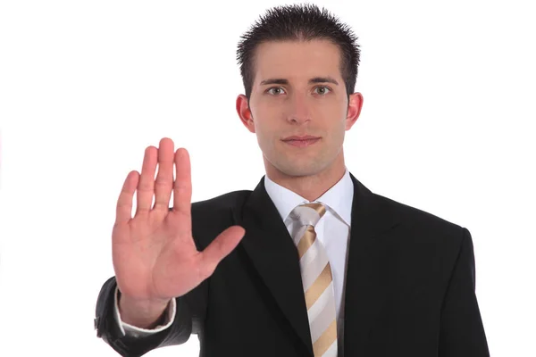Handsome Businessman Making Stopping Gesture All White Background — Stock Photo, Image
