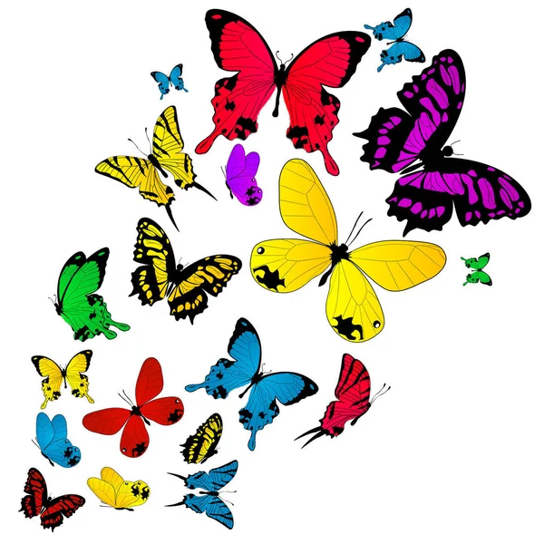 Colored Butterflies Sketch White — Stok fotoğraf
