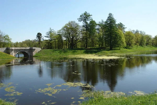 Paisaje Del Parque Del Palacio Con Lago Gatchina Petersburgo — Foto de Stock