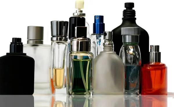 Fragancias Botellas Con Reflexión Ninguna Marca Visible —  Fotos de Stock