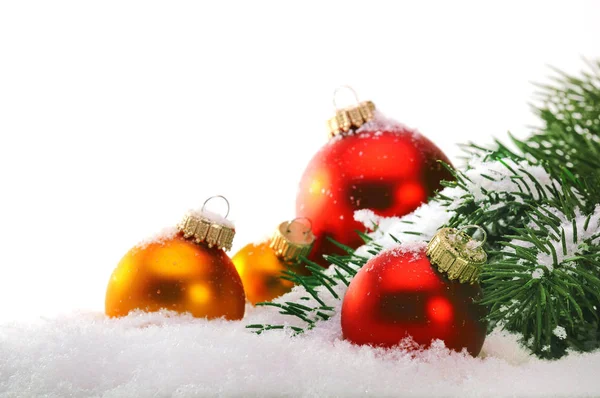 Bolas Navidad Decorativas Árbol Navidad Nieve —  Fotos de Stock