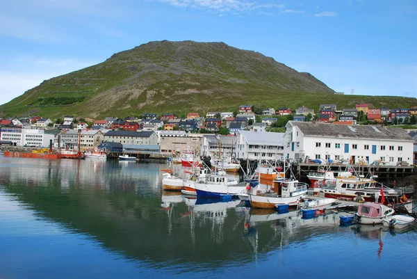 Puerto Paisaje Urbano Honningsvag Una Las Ciudades Más Septentrionales Noruega —  Fotos de Stock