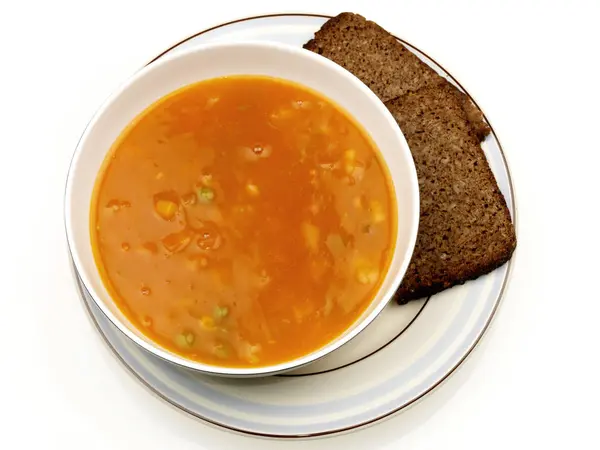 Sopa Legumes Com Pão Centeio — Fotografia de Stock