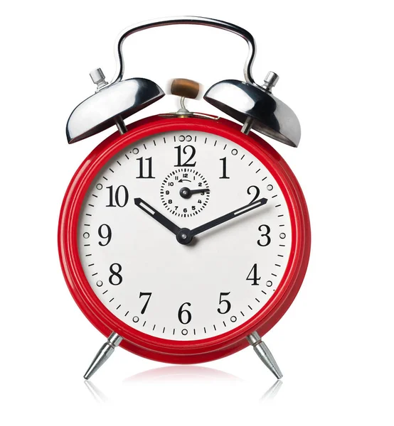 Reloj Despertador Rojo Timbre Fondo Blanco — Foto de Stock