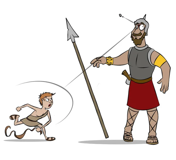 Una Ilustración Dibujos Animados Clásica Historia Bíblica David Goliat — Foto de Stock