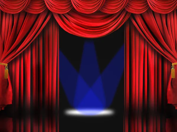 Estágio Dramático Teatro Vermelho Com Luzes Azuis Ponto — Fotografia de Stock