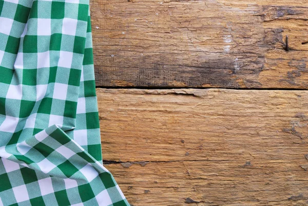 Background Made Checkered Napkin Old Wooden Table — Stock Photo, Image