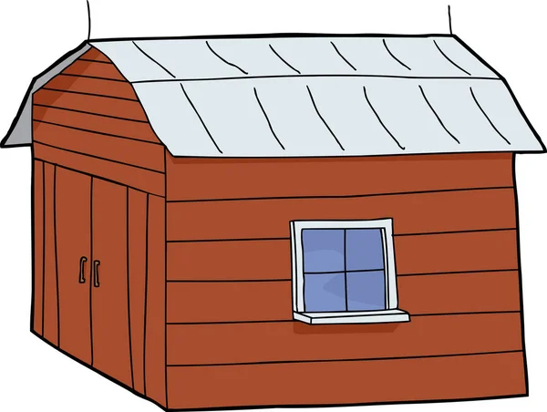 漫画赤い納屋と閉じたドアやトタン屋根 — ストック写真