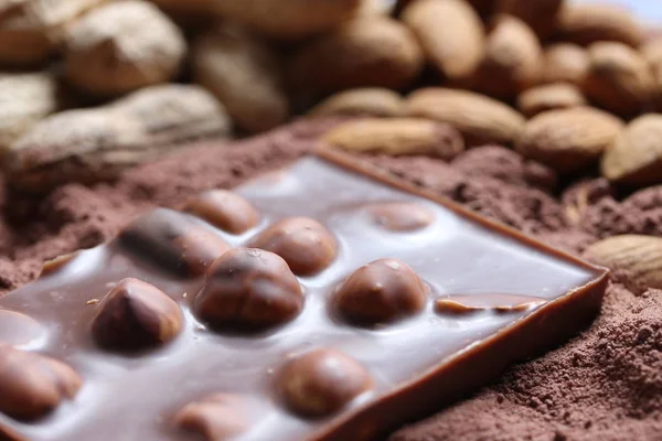 Vista Cerca Del Delicioso Fondo Chocolate Nuez —  Fotos de Stock