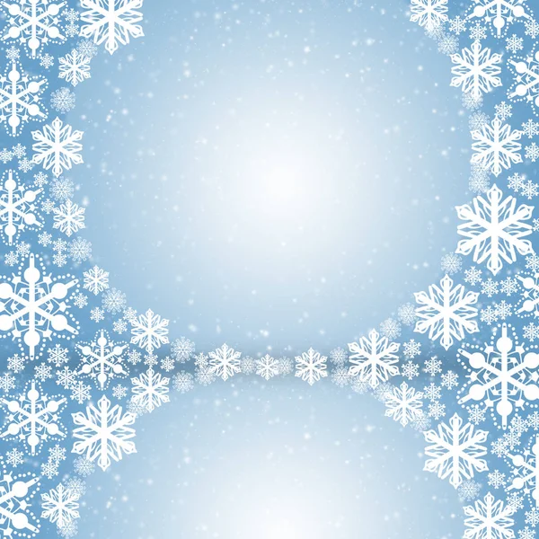 Karácsonyi Keret Kék Alapon Fehér Hópelyhek — Stock Fotó