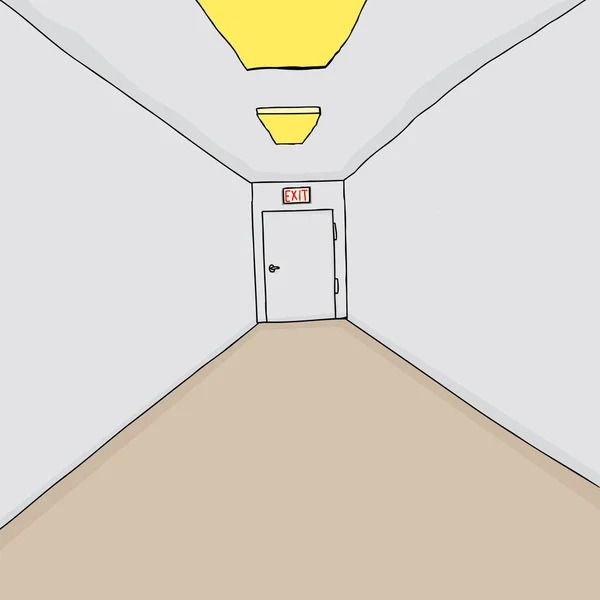 Hand Drawn Cartoon Hallway Background Single Exit — Stock Photo, Image