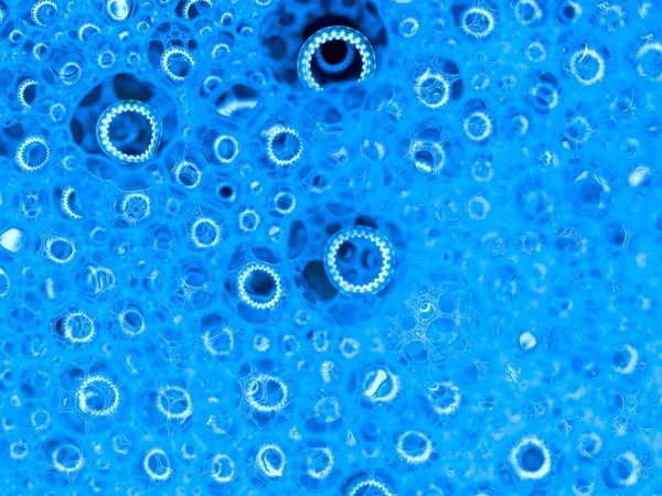 Burbujas Jabón Con Reflejos Macro Con Fondo Color Azul —  Fotos de Stock