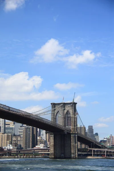 Arcos Del Puente Brooklyn Cables Acero Cruzando East River Hasta — Foto de Stock