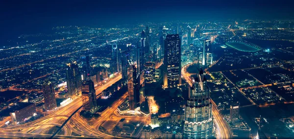 Panoramik Dubai Şehir Güzel Modern Yeni Şehir Geceleri Pek Çok — Stok fotoğraf