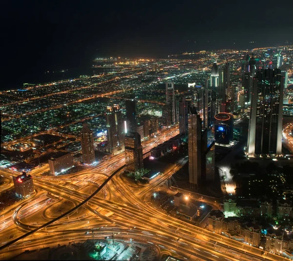 Rascacielos Dubai Por Noche Vista Desde Mirador Burj Khalifa Emiratos — Foto de Stock