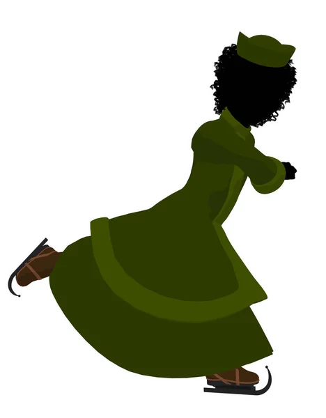 Afrikansk Amerikansk Viktoriansk Flicka Skridskor Siluett Vit Bakgrund — Stockfoto